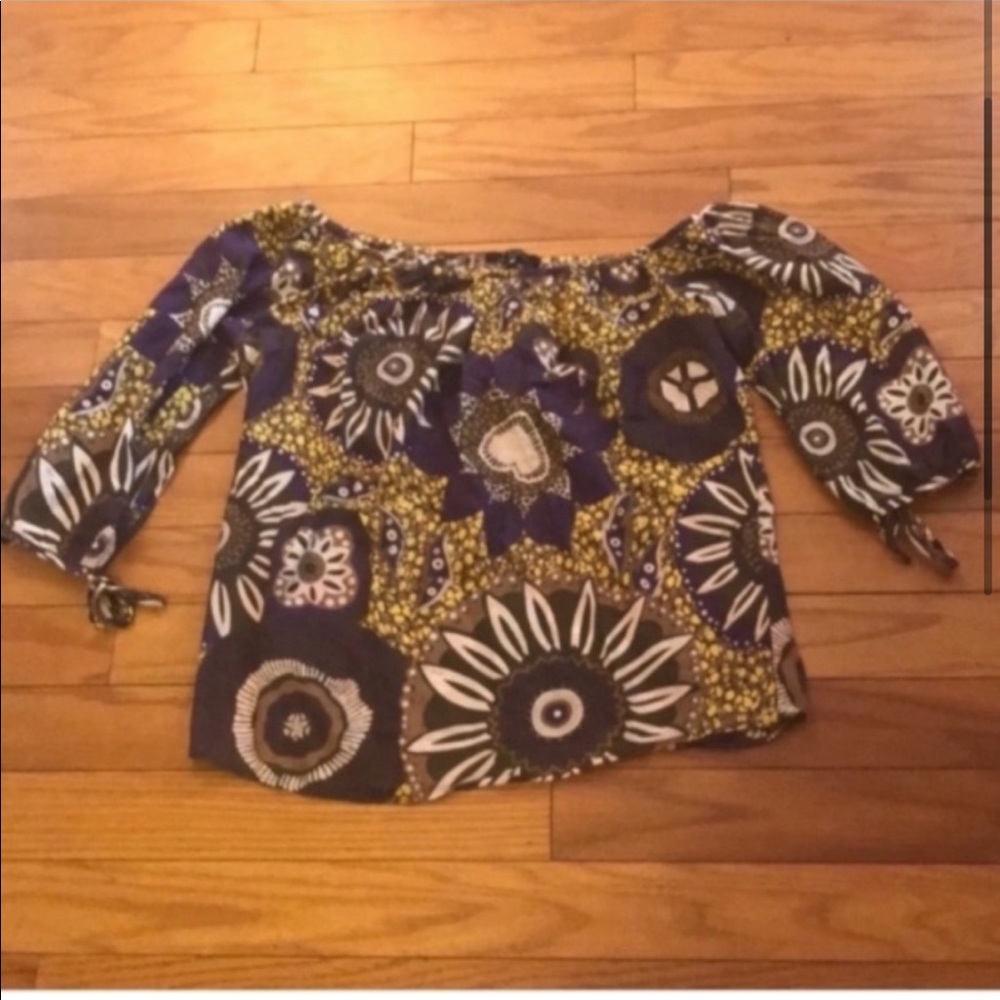 T-Bags Los Angeles Shirt Womens Medium Green Purple Off the Shoulder Top
